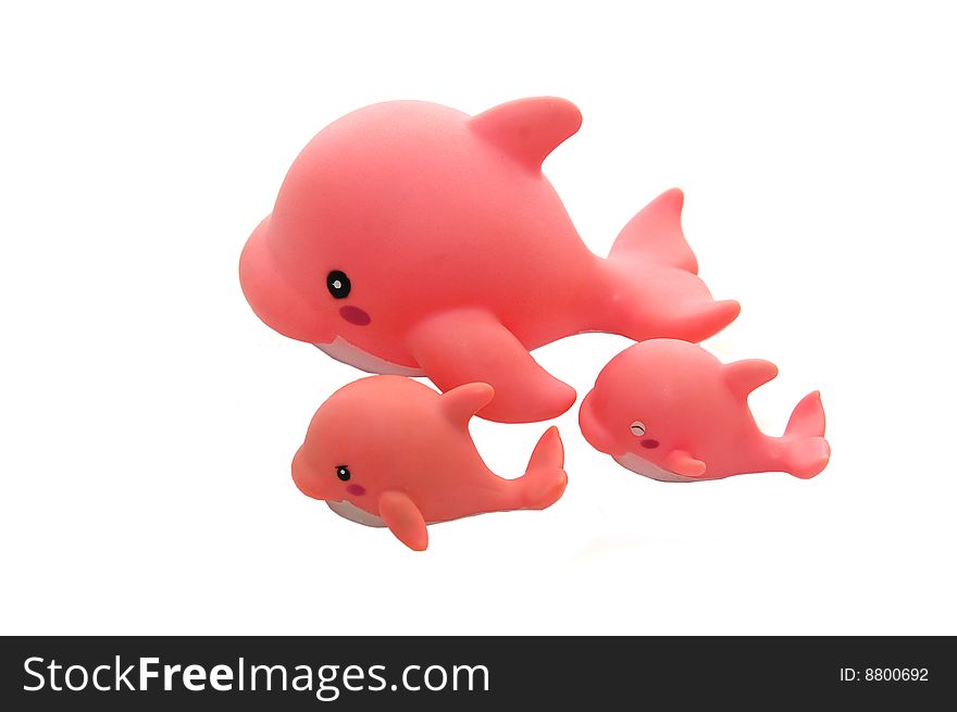 Three pink dolphins on a white background