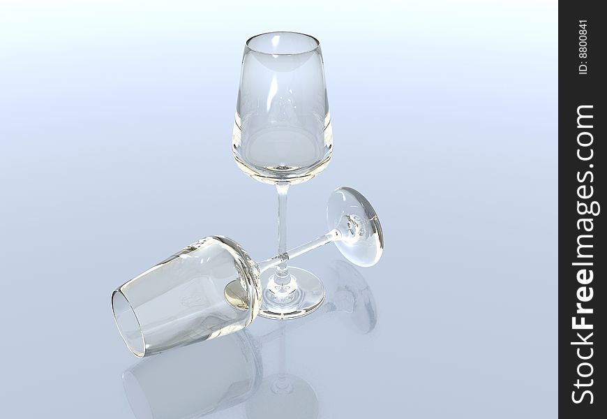 Two glass wine glasses on a white background