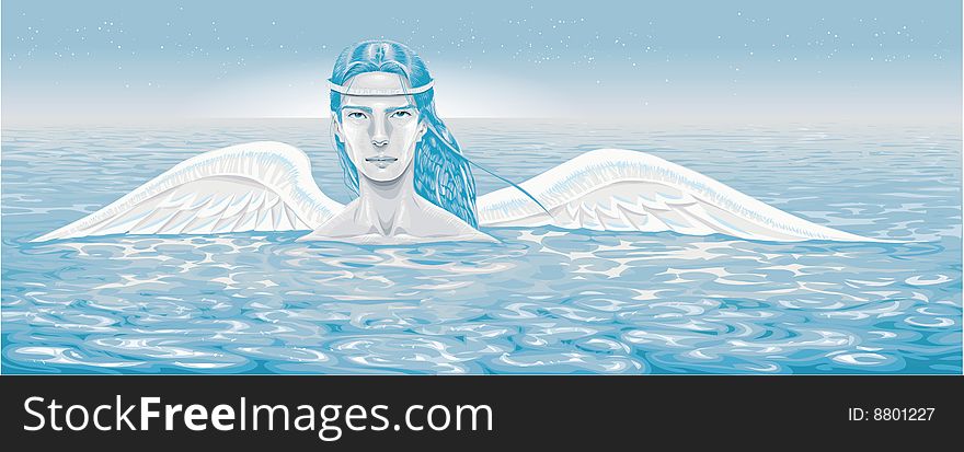 Cupid or masculine angel in the sea