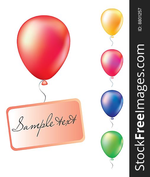 Vector illustration of a shiny balloons with card dangling from it. Vector illustration of a shiny balloons with card dangling from it