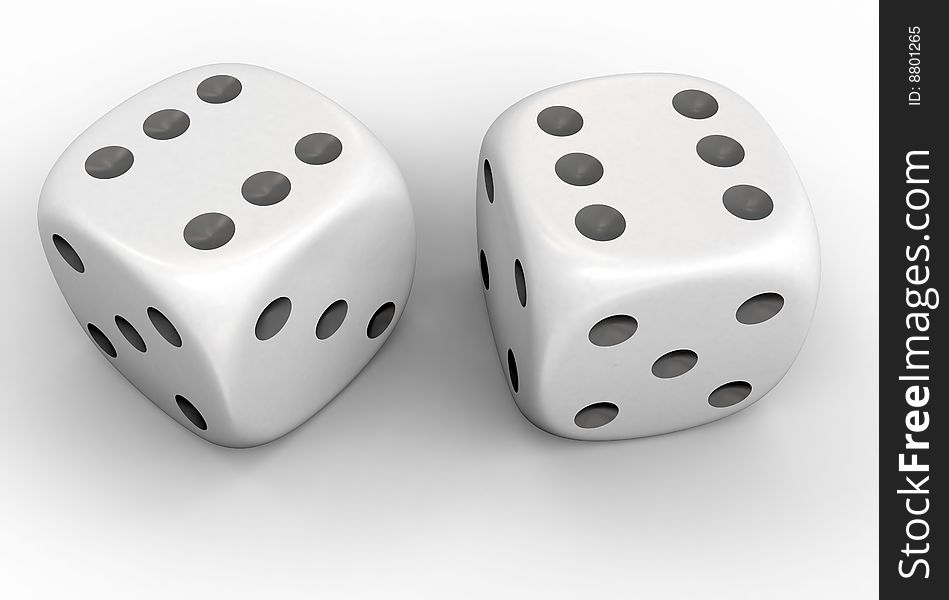 3d image of game dices. White background.