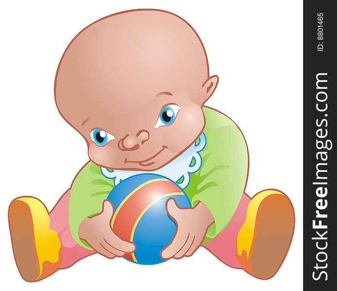 A little baby plays with his ball. Vector illustration. A little baby plays with his ball. Vector illustration.