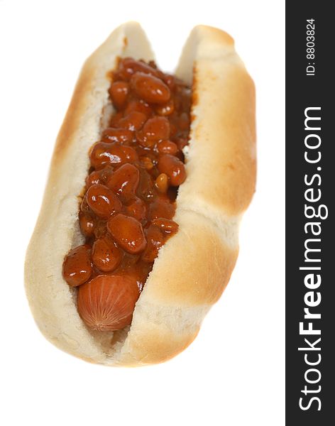 Freshly grilled chili dog with a bun