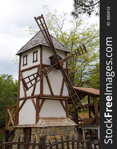 Wooden windmill in a rural museum