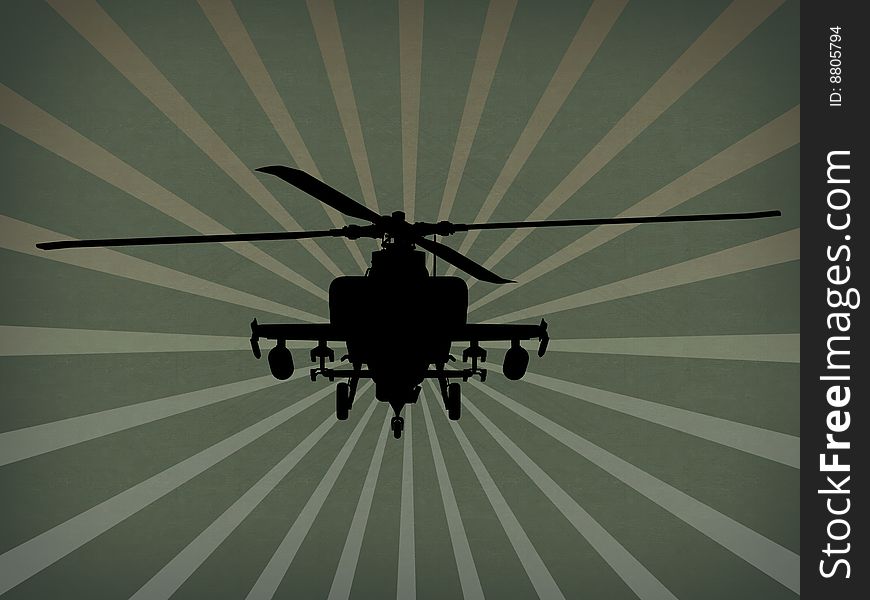 Silhouette of helicopter on green background. Silhouette of helicopter on green background
