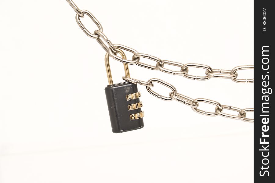 Padlock and chain isolated on white background