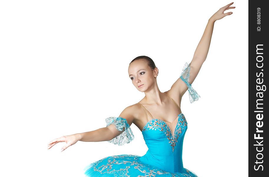 The beautiful young ballerina in dark blue clothes. The beautiful young ballerina in dark blue clothes