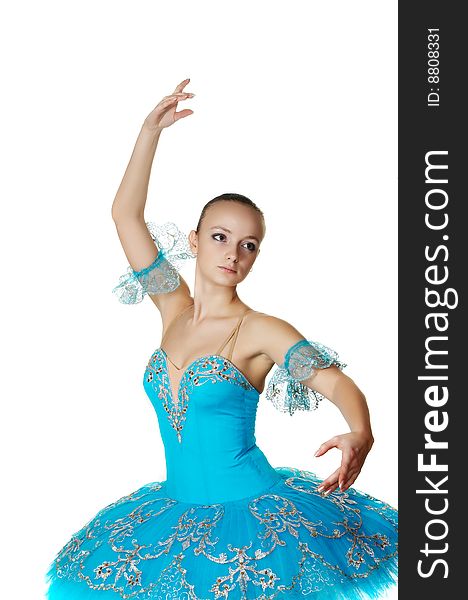 The beautiful young ballerina in dark blue clothes. The beautiful young ballerina in dark blue clothes