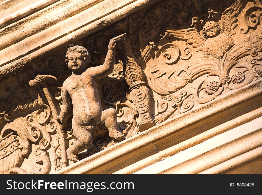 Carved stone detail on building in Oxford, England. Carved stone detail on building in Oxford, England