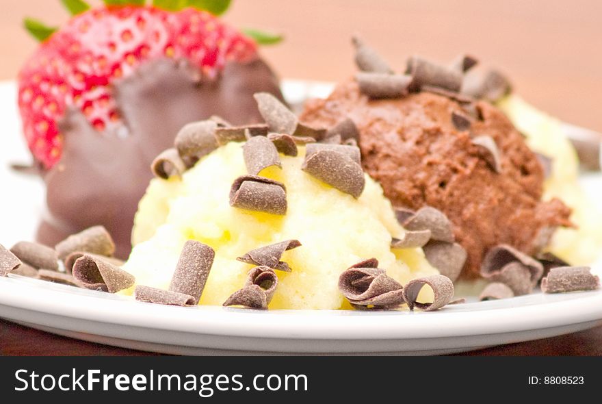 Delicious Icecream Dessert On White Plate