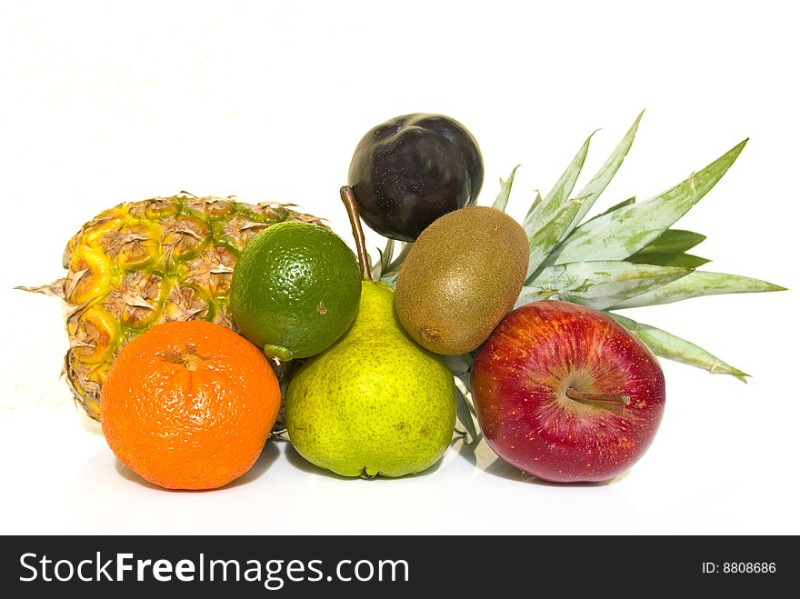 Fruit, citrus and kiwi on white background