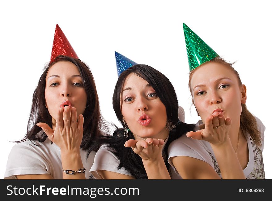 Group of kissing girl isolated over white with clipping path