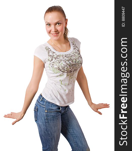 Posing blonde female isolated over white with clipping path