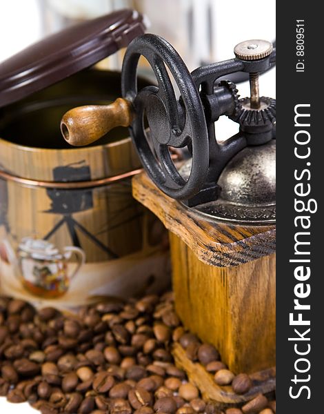 Aromatic sweet coffee in white background