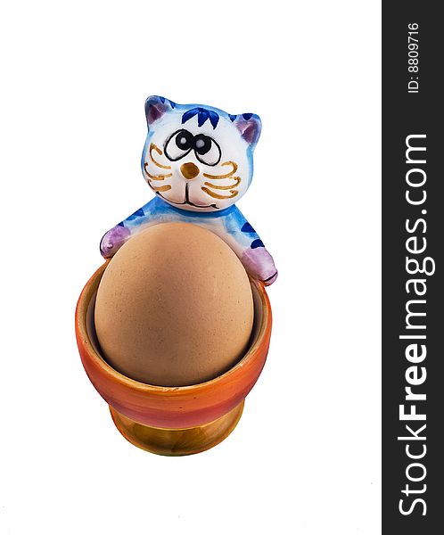 Amusing eggcup with blue cat. Amusing eggcup with blue cat