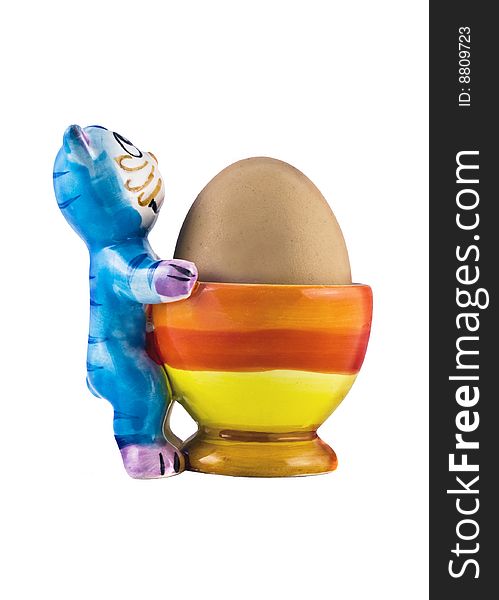 Funny eggcup with blue cat