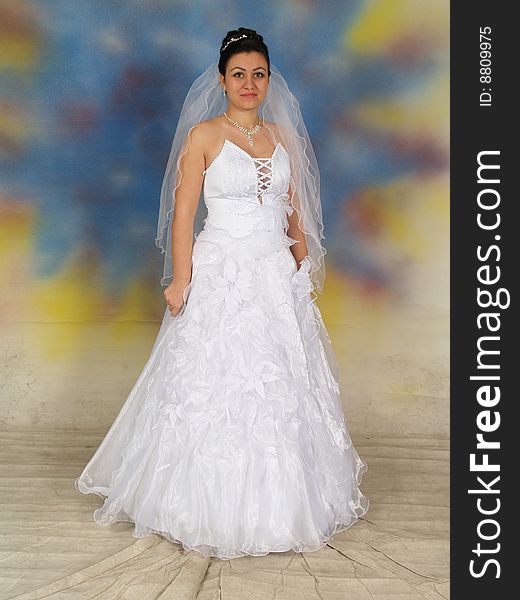 Happy beautiful bride in wedding dress. Happy beautiful bride in wedding dress.