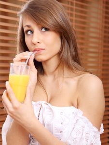 Happy Woman With Glass Of Juice Royalty Free Stock Photos Happy Woman With Glass Of Juice Royalty Free Stock Photos