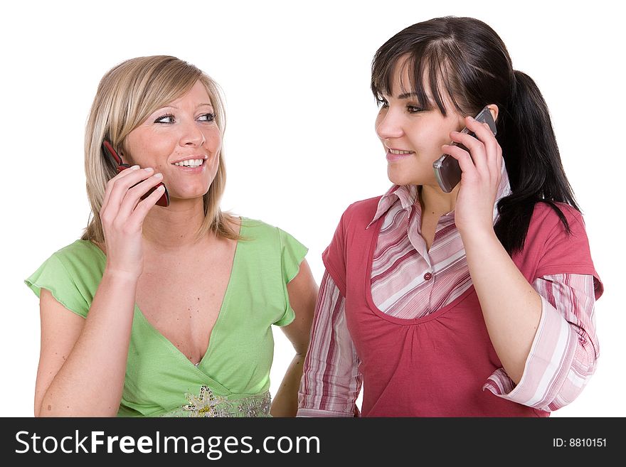 Two attractive women with mobile phones. Two attractive women with mobile phones