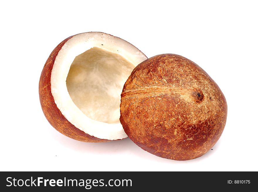 Dry coconut isolated on white background.