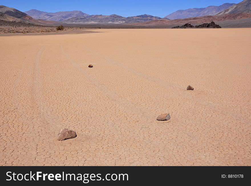 Moving rocks of a racetrack playa in death valley