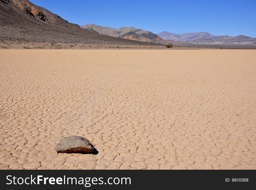 Moving rocks of a racetrack playa in death valley