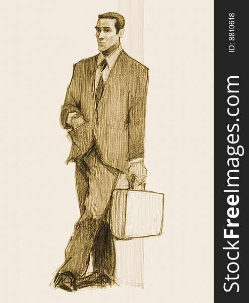 Businessman with suitcase walking on stairs