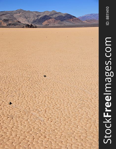 Moving rocks of a racetrack playa in death valley