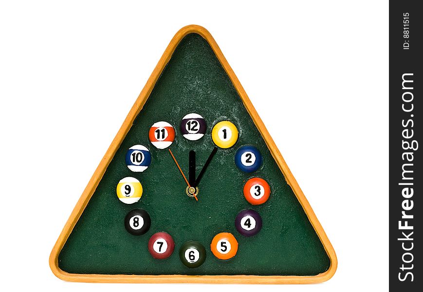 Clock as balls for billiards on a white background. Clock as balls for billiards on a white background