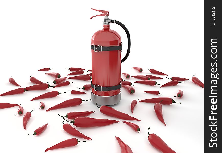 Fire extinguisher with chilli pepprs. Fire extinguisher with chilli pepprs
