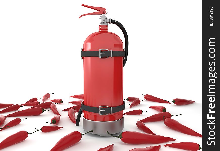 Fire extinguisher with chilli pepprs. Fire extinguisher with chilli pepprs