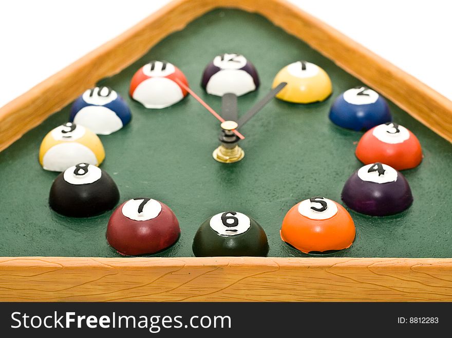 Clock as balls for billiards on a white background. Clock as balls for billiards on a white background