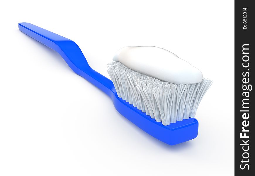 Isolated blue toothbrush with tooyhpaste on white background