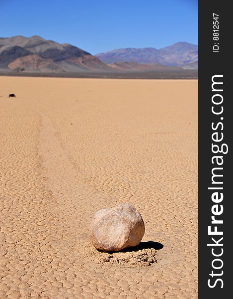 Moving rocks of a racetrack playa in death valley