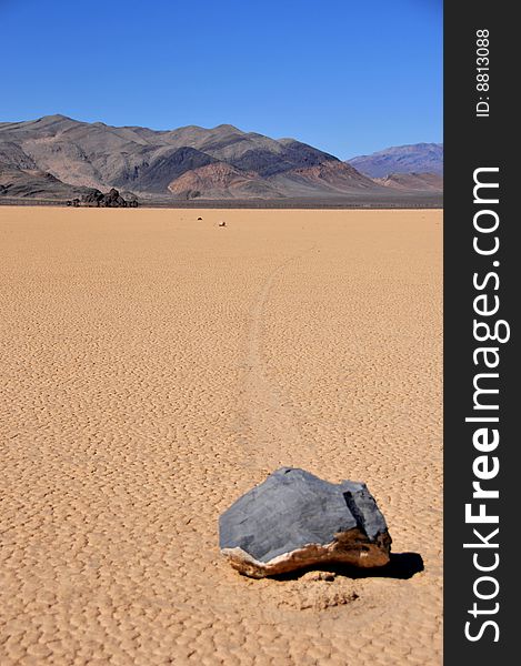 Moving rocks of a racetrack playa in death valley