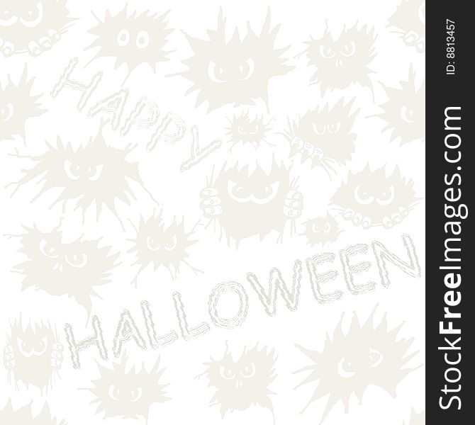 Light grey ghosts and the words HAPPY HALLOWEEN on white background. Seamless tile. Light grey ghosts and the words HAPPY HALLOWEEN on white background. Seamless tile.