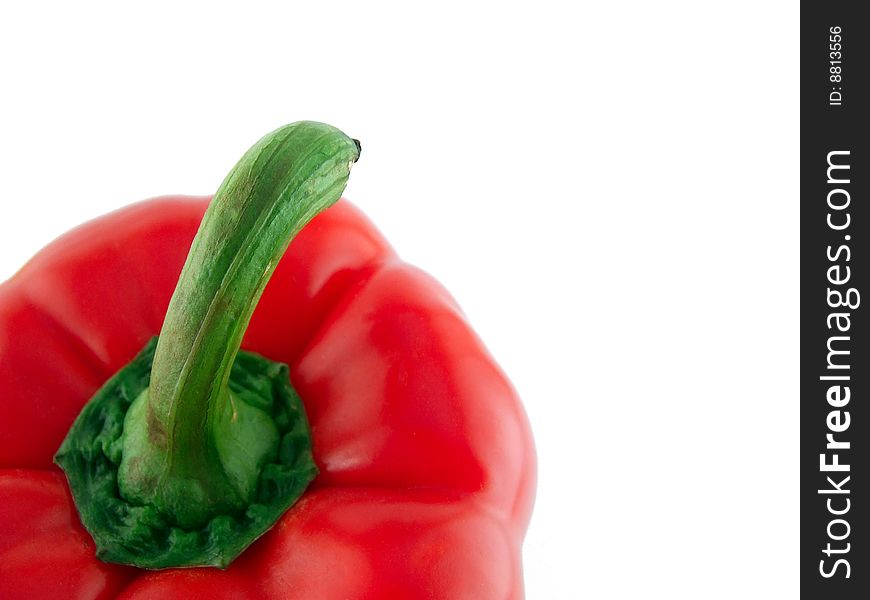 Excellent red pepper with a green pod on a white background