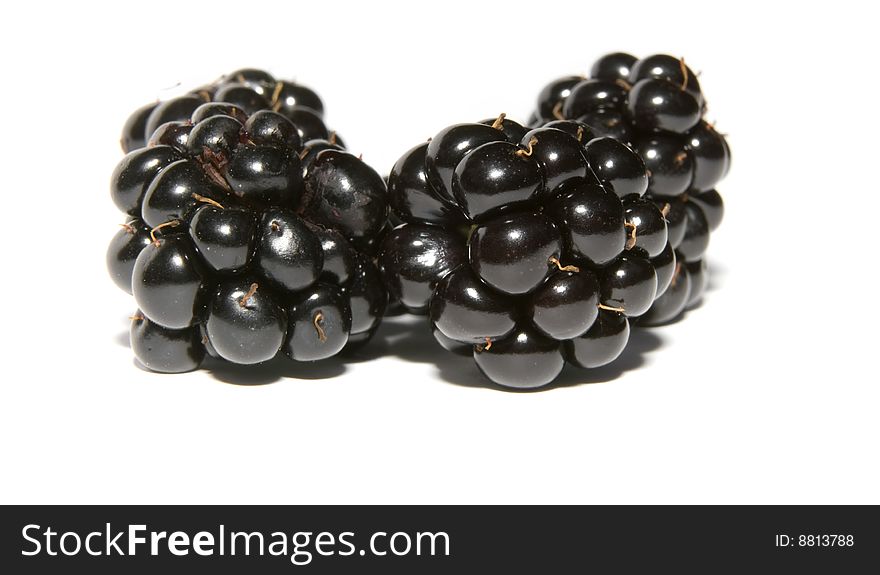 Delicious close up of blackberries on a white background
