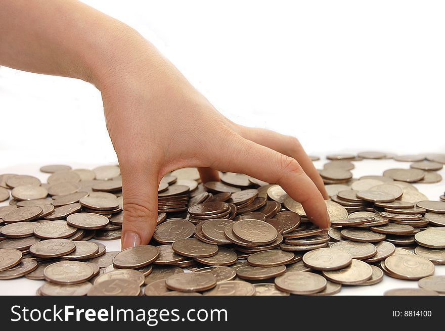 female hand takes some coins