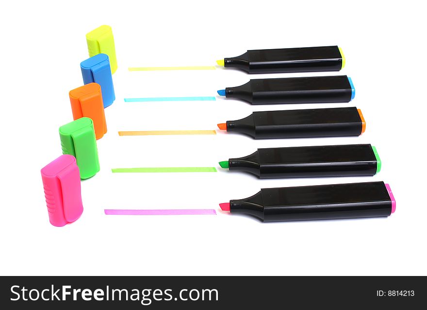 Colors plastic markers isolated on white background