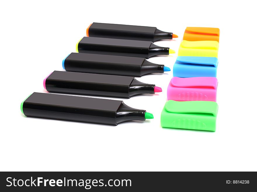 Colors plastic markers isolated on white background