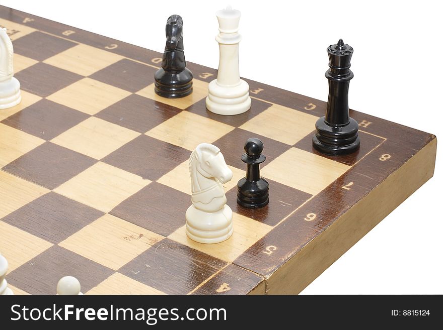Corner of chessboard under the white background