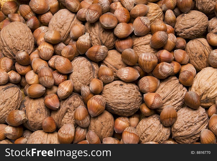 Background from walnuts and filberts