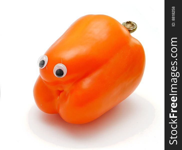 Funny Bell Pepper With Eyes On White