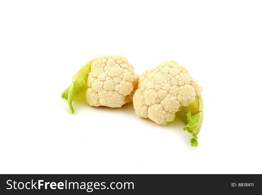 Two cauliflower isolated on white background. Two cauliflower isolated on white background