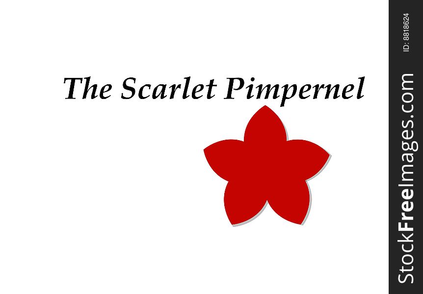 An illustration or symbol of the scarlet pimpernel flower with text above. An illustration or symbol of the scarlet pimpernel flower with text above.