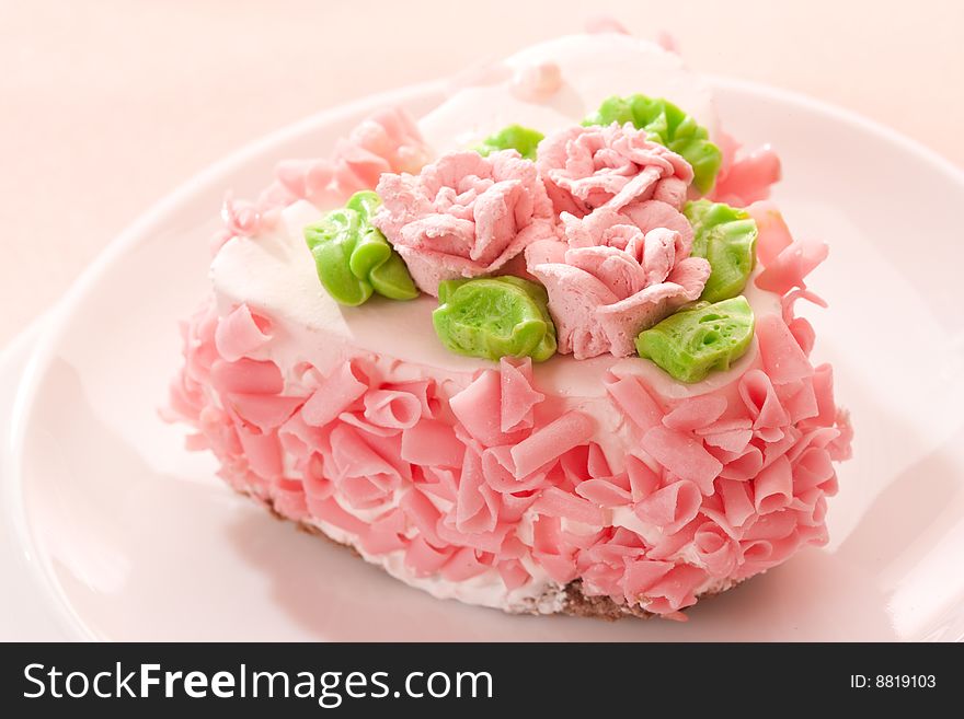 Food series: sweet pink cake with cream. Food series: sweet pink cake with cream