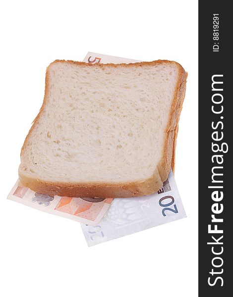 Close up on sandwich made with money. Close up on sandwich made with money