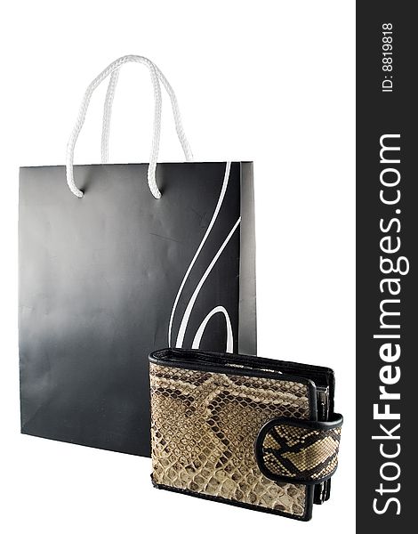 Shopping bag and the purse from snake skin. Shopping bag and the purse from snake skin