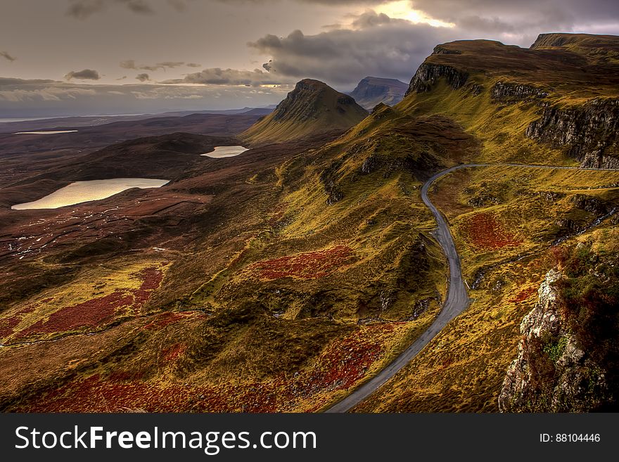 Panoramic view of hillside in Scotland.